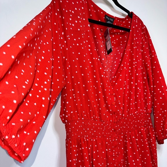NWT | Red V-Neck Maxi Dress with White Ditsy Dot Print | Size 18 - Picture 4 of 9